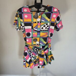 Vintage 90s Amilano Abstract Geometric Peplum Top